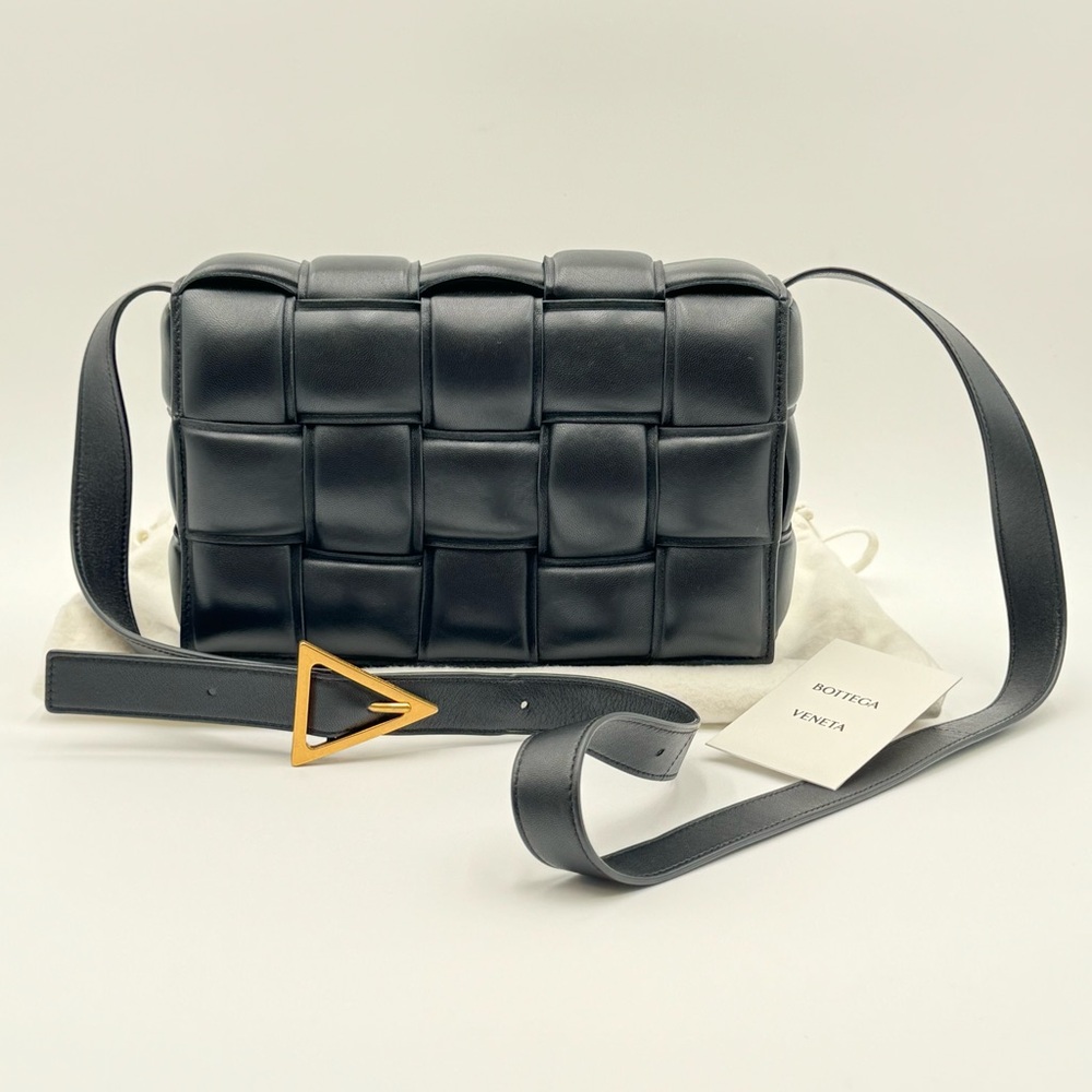 (SOLD) Bottega Venetia Nappa Maxi Black Intricate Padded Cassette Bag ($4,900)